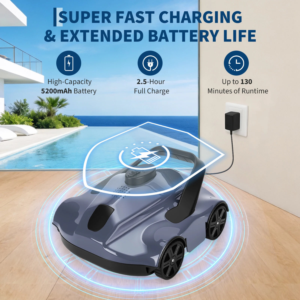 Cordless Robotic Pool Cleaner With Self Parking And Efficient Filtration