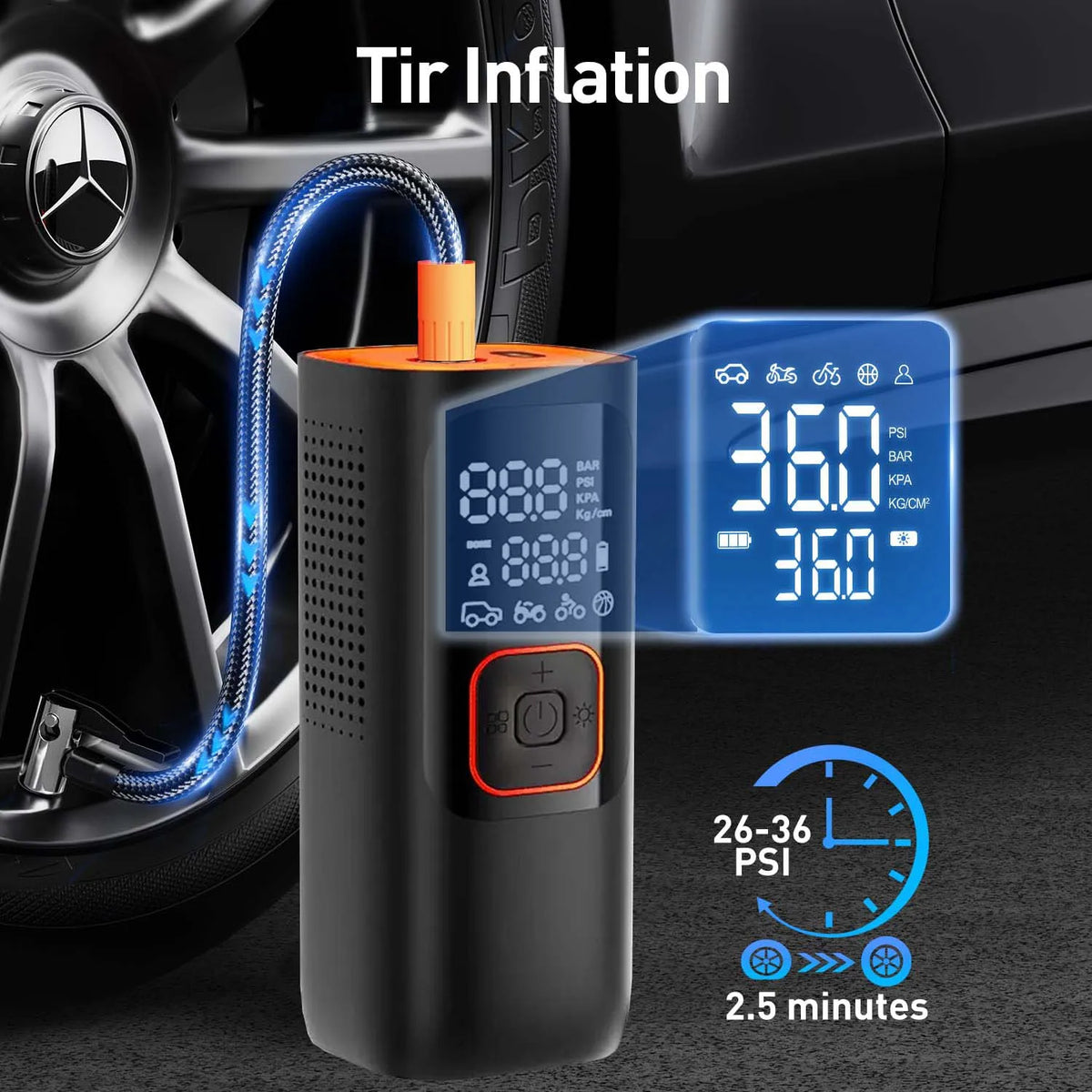 Portable Cordless Tire Inflator With Digital Gauge And Emergency LED Light
