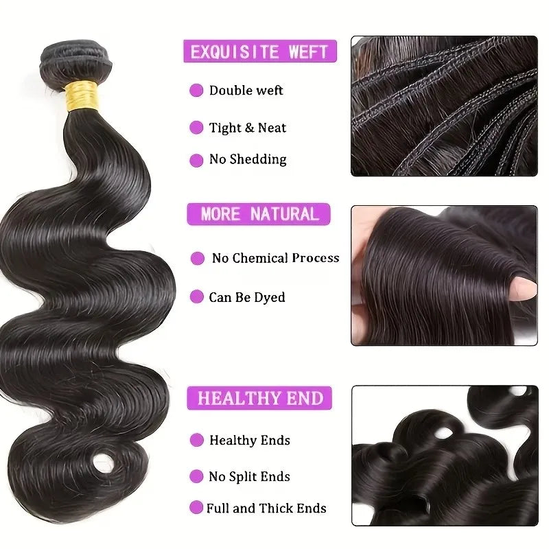 Gureimi Brazilian Body Wave Human Hair Bundles With Lace Closure