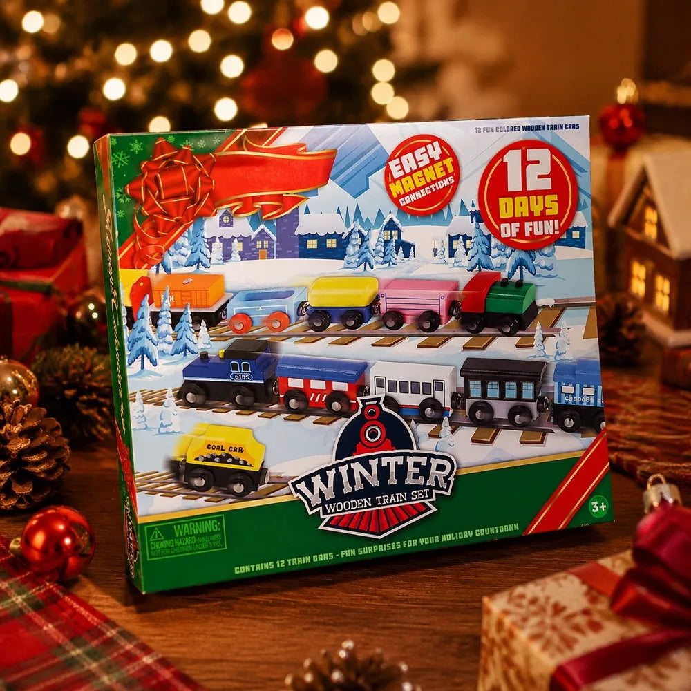 Joyfy Wooden Train Advent Calendar With Magnetic Cars Christmas Gift