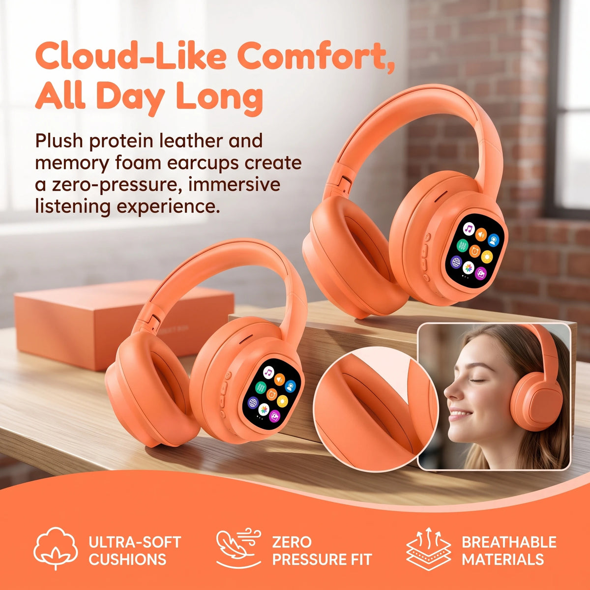 Bluetooth Over Ear Headphones With Magnetic Touchscreen Noise Cancellation