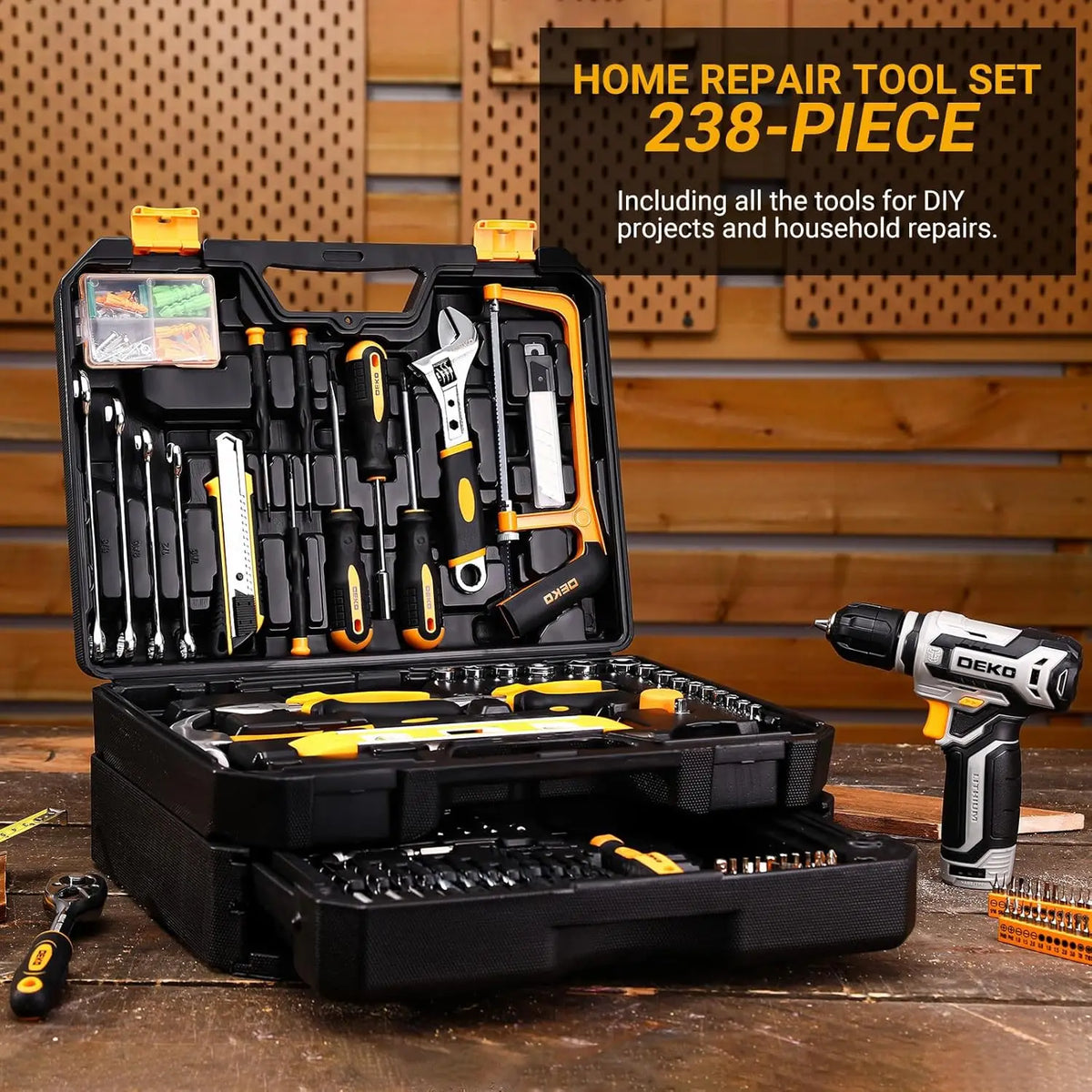 DEKO Home Mechanic Toolbox Cordless Drill And Repair Kit