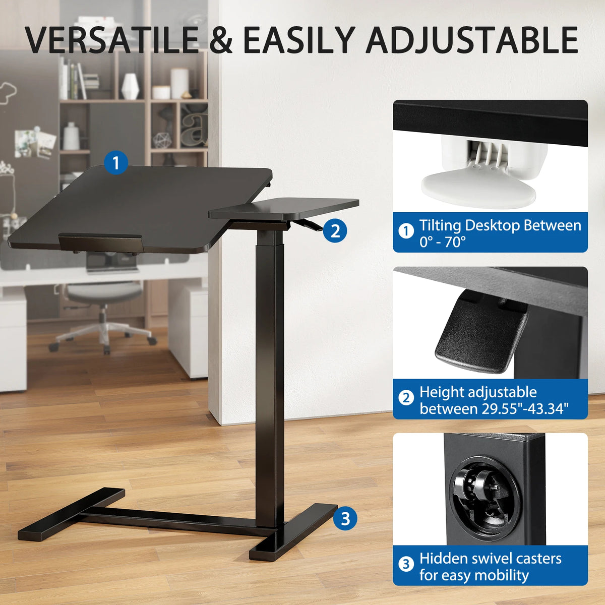 JHK Adjustable Overbed Lap Desk With Wheels And Tilting Top