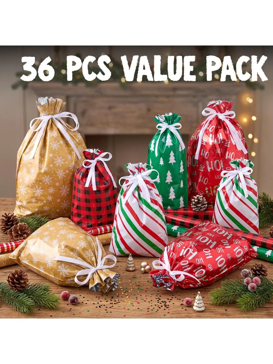 Joyfy Christmas Reusable Plastic Gift Bags For Presents And Favors