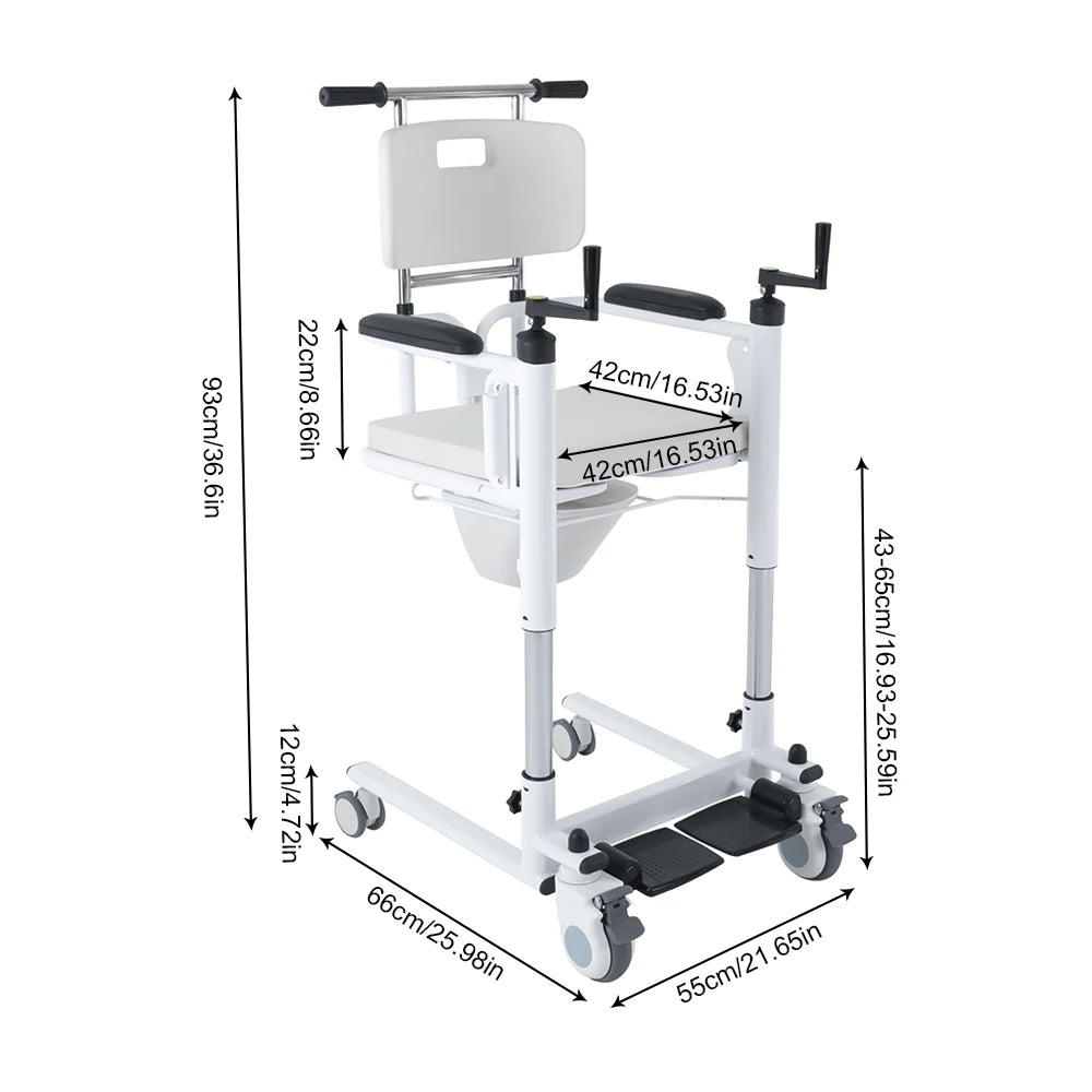 Multifunctional Height Adjustable Patient Transfer Chair with Commode Support